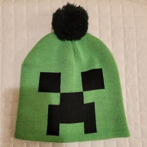 2017 Minecraft Creeper Pom Beanie Green Black Knit Hat Gamer Skater Winter Alt